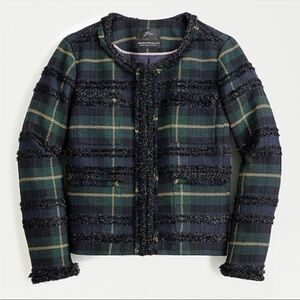 NEW J. Crew Lady Jacket in Lurex Black Watch Plaid Green Holiday Size 2 NWT